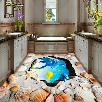 beibehang Изготовленные на заказ пляжные ракушки напольная плитка Обои для ванной Комнаты 3D фреска ПВХ самоклеящиеся обои для декора стен гостиной