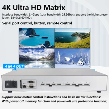 Матричный коммутатор HDMI2.0 4x4 4K 60Hz HDCP2.2, профессиональный разветвитель, совместимый с RackHDMI, 4 на 4 выхода с HDMI Аудио-видео коммутатором ED