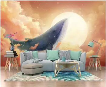 3d обои для стен в рулонах Европейская акварель океан кит детская комната настенная роспись на заказ 3D фотообои на стену