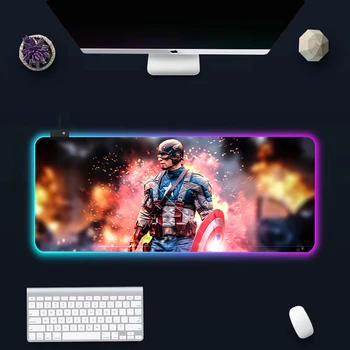 Marvel Captain America RGB Pc Gamer Клавиатура Коврик Для Мыши СВЕТОДИОДНЫЙ Светящиеся Коврики Для Мыши Резиновый Игровой Компьютерный Коврик Для Мыши